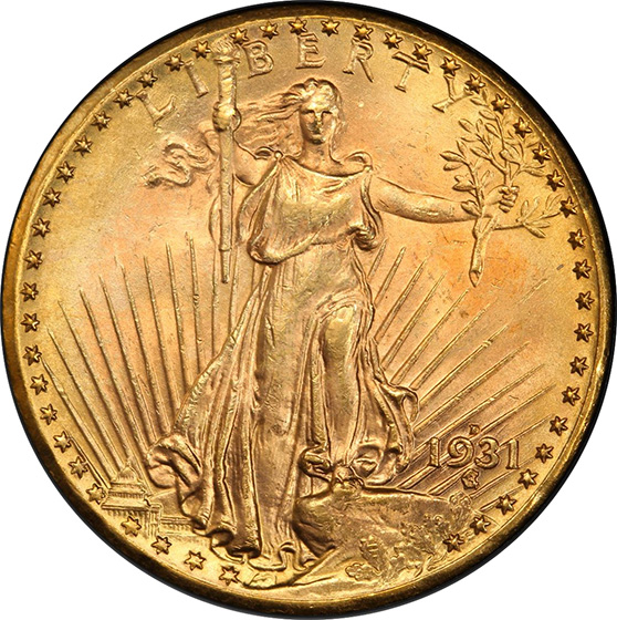 Picture of 1931-D ST. GAUDENS $20 MS64+