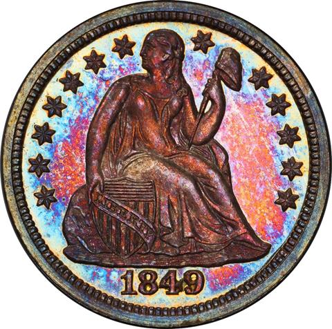 Picture of 1849 LIBERTY SEATED 10C PR66