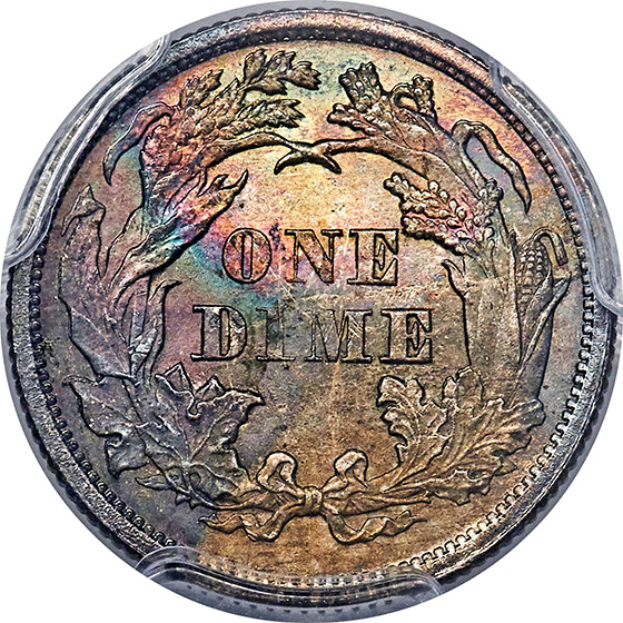 1874 LIBERTY SEATED 10C MS67+