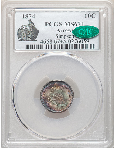 Picture of 1874 LIBERTY SEATED 10C MS67+