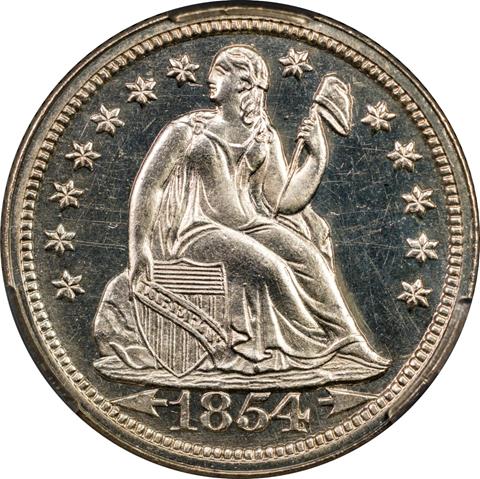 1854 LIBERTY SEATED 10C PR64 CAM