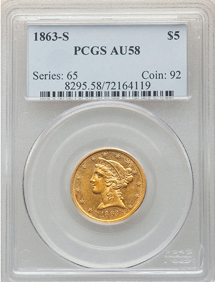 Picture of 1863-S LIBERTY $5 MS58