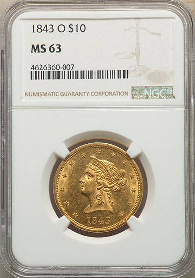 Picture of 1843-O LIBERTY HEAD $10 MS63