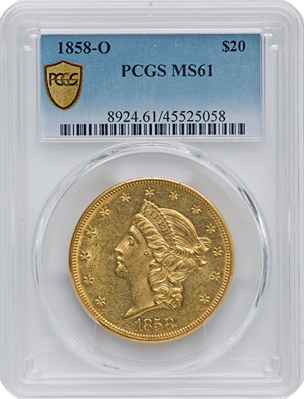 Picture of 1858-O LIBERTY HEAD $20 MS61