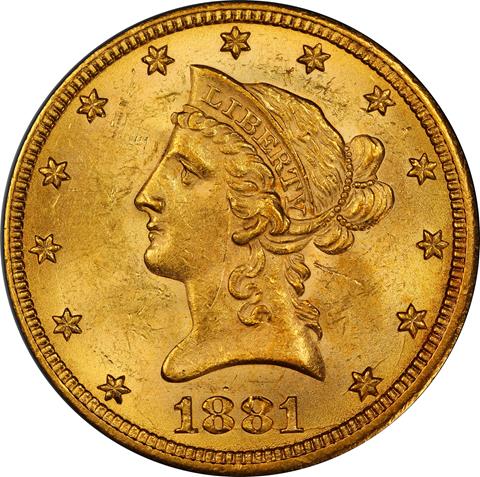 Picture of 1881-CC LIBERTY HEAD $10 MS62