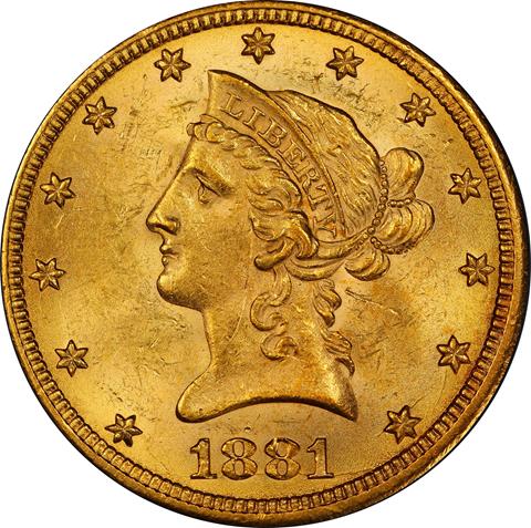 Picture of 1881-CC LIBERTY HEAD $10 MS62