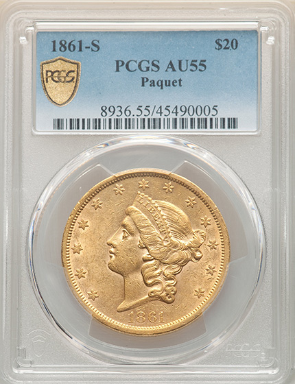Picture of 1861-S LIBERTY HEAD $20 MS55