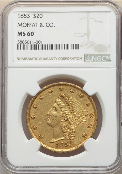 Picture of 1853 MOFFAT $20 MS60