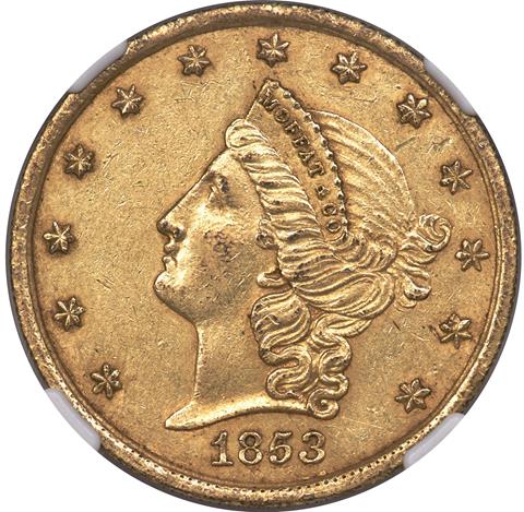 Picture of 1853 MOFFAT $20 MS60