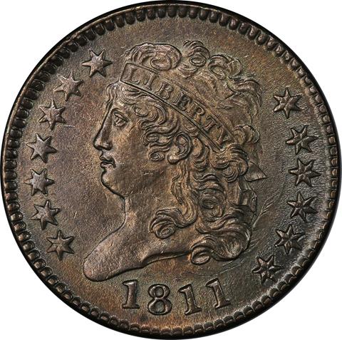 1811 CLASSIC HEAD 1/2C MS62 BN