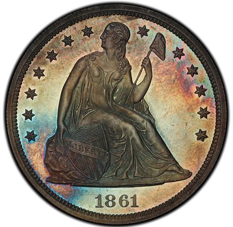 1861 LIBERTY SEATED S$1 PR66