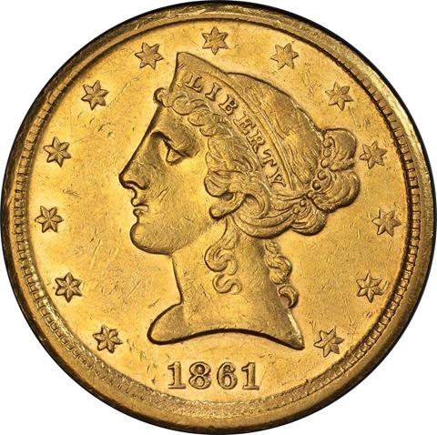 1861-D LIBERTY $5 MS55