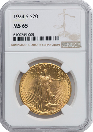 Picture of 1924-S ST. GAUDENS $20 MS65