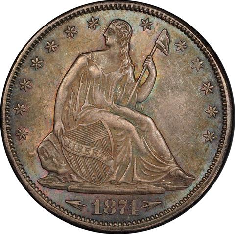 1874-CC LIBERTY SEATED 50C MS64