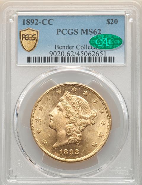 Picture of 1892-CC LIBERTY HEAD $20 MS62