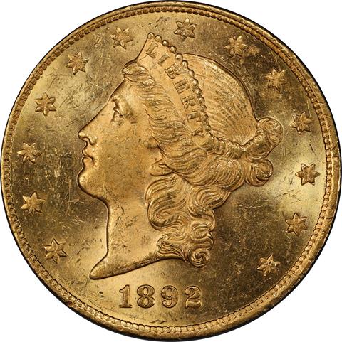 Picture of 1892-CC LIBERTY HEAD $20 MS62