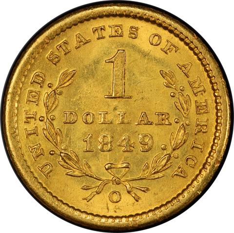 1849-O GOLD G$1 MS65+