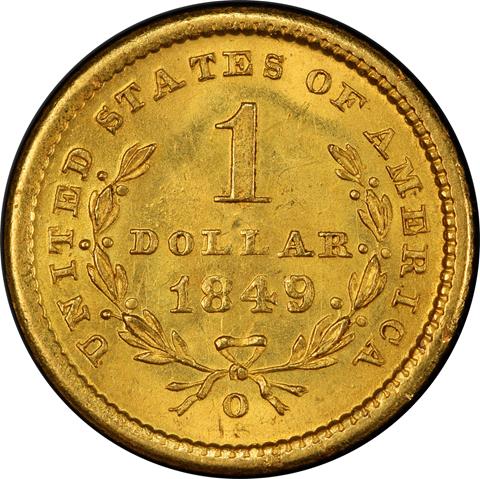 1849-O GOLD G$1 MS65+