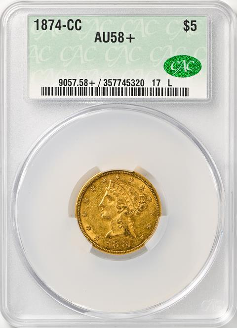 Picture of 1874-CC LIBERTY $5 MS58+