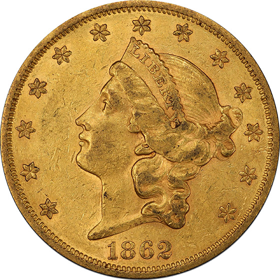 1862 LIBERTY HEAD $20 MS58