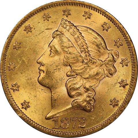 1872 LIBERTY HEAD $20 MS63