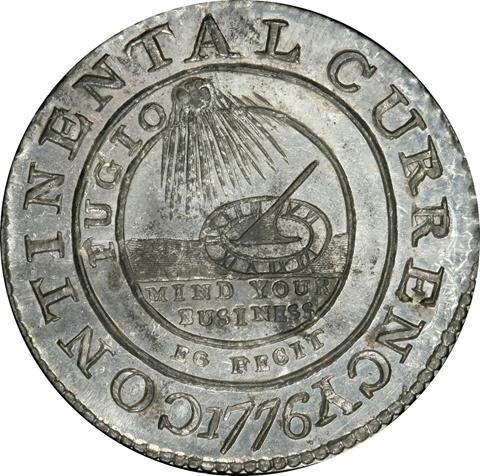 1776 EG FECIT, PEWTER $1 MS65