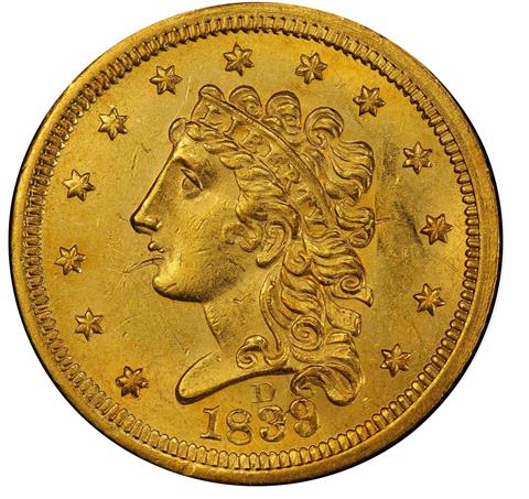 Picture of 1839-D CLASSIC HEAD $2.5 MS62