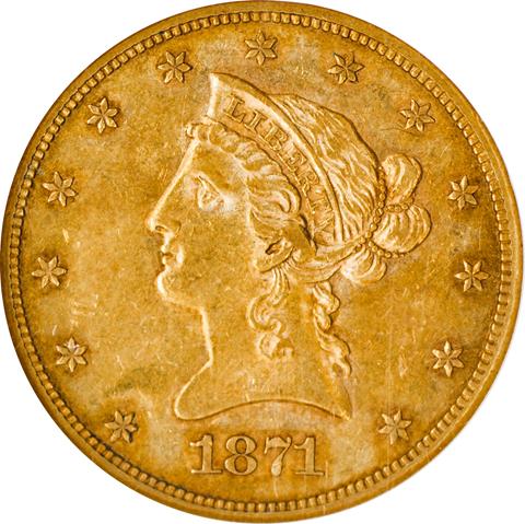 1871-CC LIBERTY HEAD $10 MS58