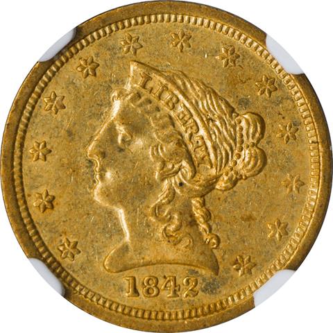 Picture of 1842-D LIBERTY HEAD $2.5 MS58