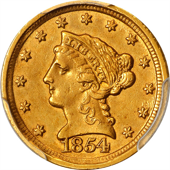 1854-D LIBERTY HEAD $2.5 MS55