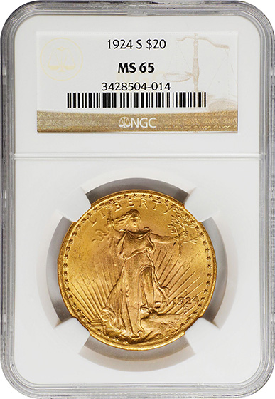 Picture of 1924-S ST. GAUDENS $20 MS65