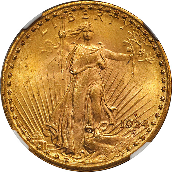 Picture of 1924-S ST. GAUDENS $20 MS65