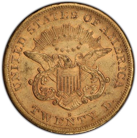 1866-S LIBERTY HEAD $20 MS58