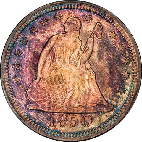 1850 LIBERTY SEATED 25C MS67+