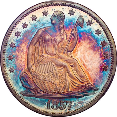 1857 LIBERTY SEATED 50C PR66+