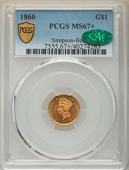 Picture of 1860 GOLD G$1 MS67+