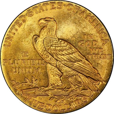 1916-S INDIAN HEAD $5 MS66