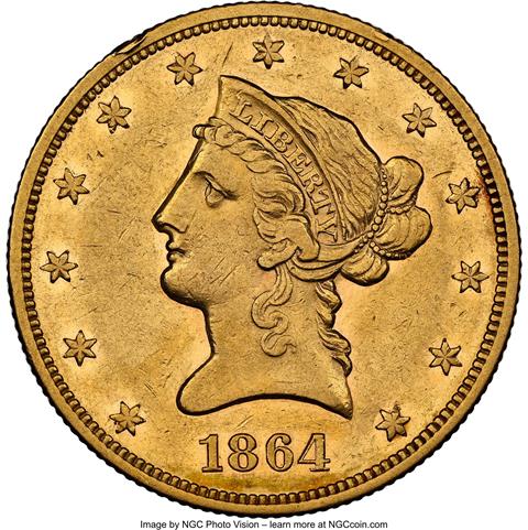 1864 LIBERTY HEAD $10 MS55