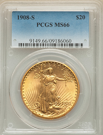 Picture of 1908-S ST. GAUDENS $20 MS66