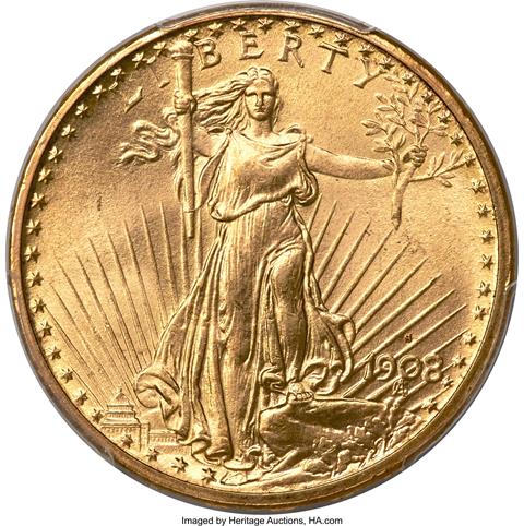 1908-S ST. GAUDENS $20 MS66