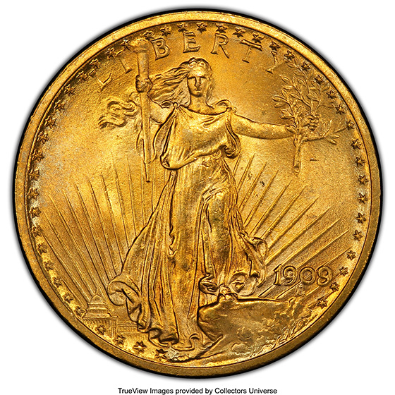 1909/8 ST. GAUDENS $20 MS65+