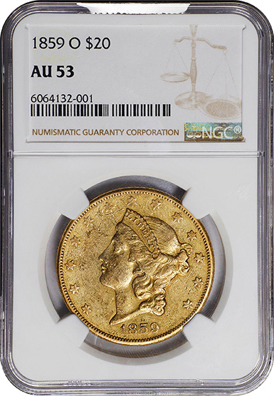 Picture of 1859-O LIBERTY HEAD $20 MS53