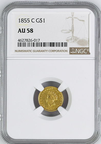 Picture of 1855-C GOLD G$1, TYPE 2 AU58 