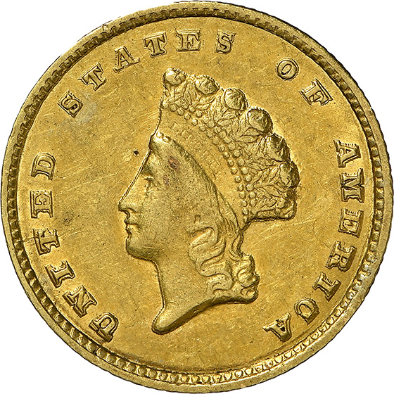 Picture of 1855-C GOLD G$1, TYPE 2 AU58 