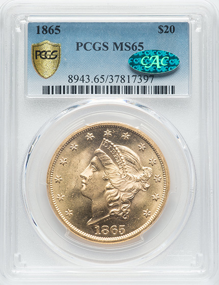 Picture of 1865 LIBERTY HEAD $20 MS65