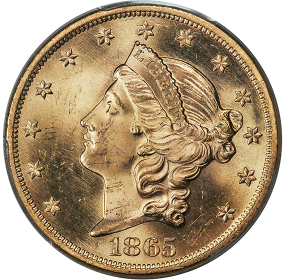 1865 LIBERTY HEAD $20 MS65