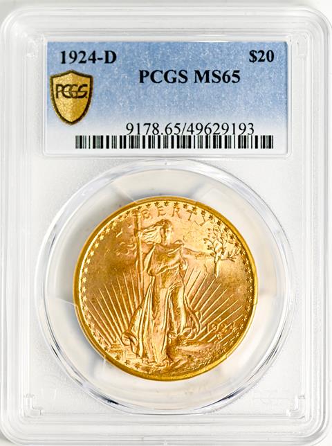 Picture of 1924-D ST. GAUDENS $20 MS65