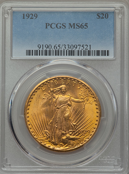 Picture of 1929 ST. GAUDENS $20 MS65