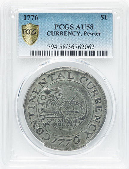 Picture of 1776 CURRENCY, PEWTER $1 MS58