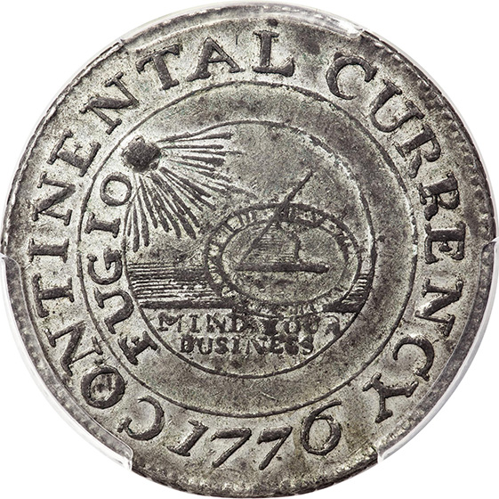 1776 CURRENCY, PEWTER $1 MS58